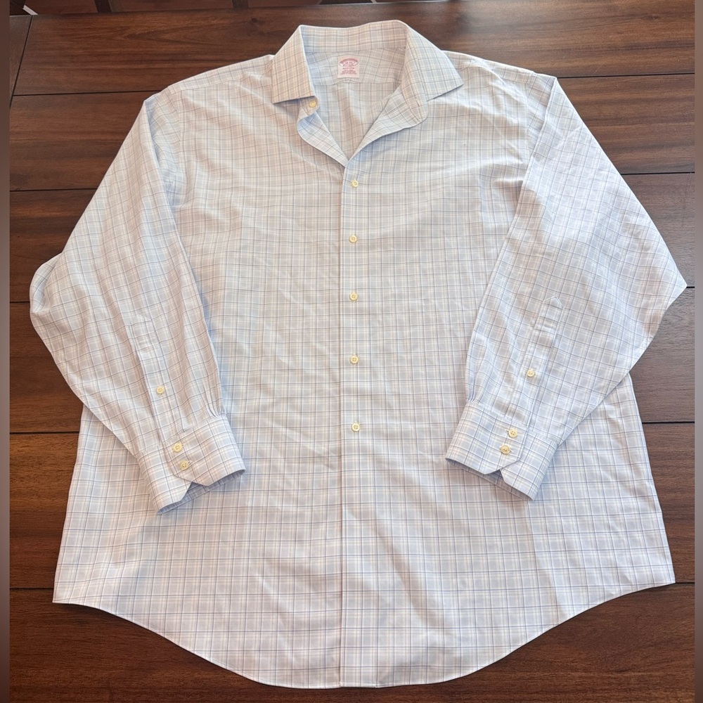 Brooks Brothers 18-36 Madison Supima Cotton Non-Iron Blue Plaid LS Dress Shirt‎